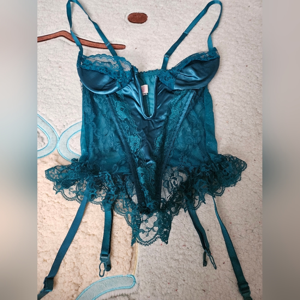 Vintage Designs By Faris Teal Corset Top With Garters | Women's | Size: S